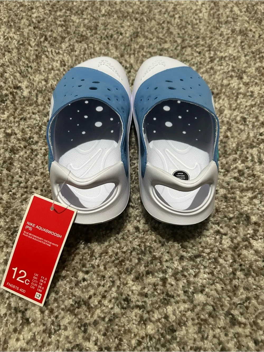 Nike Aquaswoosh Kids Blue and White Sandals with Breathable Perforated Upper